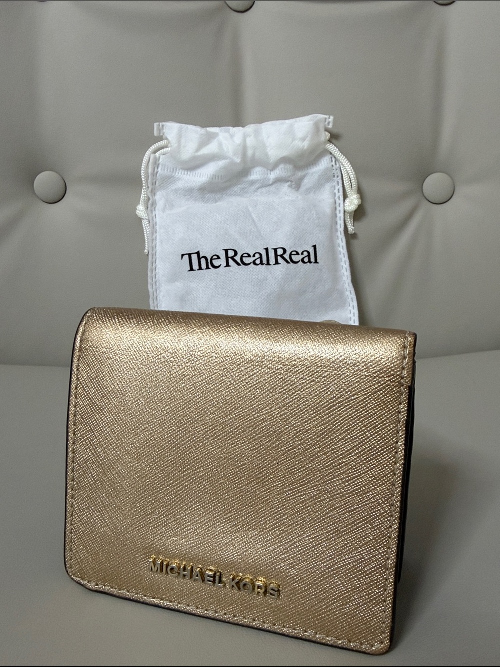 Michael Kors Metallic Gold Saffiano Compact Wallet